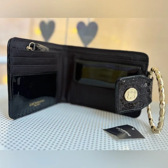 Liz Claiborne Black Sequin Mini Bag with Gold Ring Handle - Picture 3 of 3